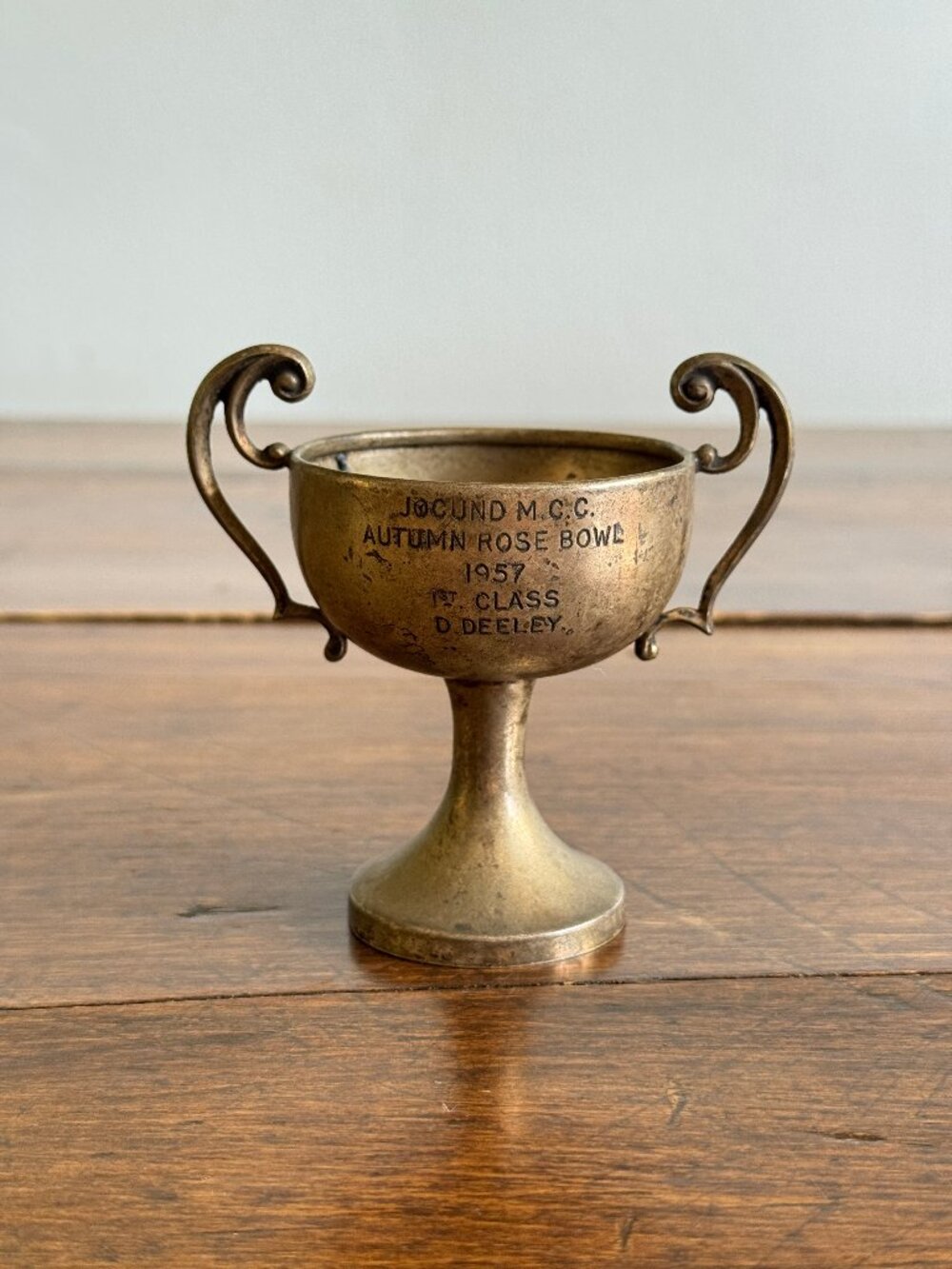 Mini Metal Trophy Jocund Motorcycle Club Autumn Rose Bowl 1957 to D. Deeley